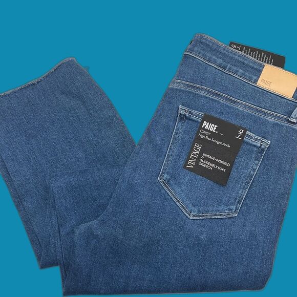 PAIGE Denim - PAIGE Cindy High Rise Straight Leg Ankle Button Fly Raw Hem Jean Size 33 NWT